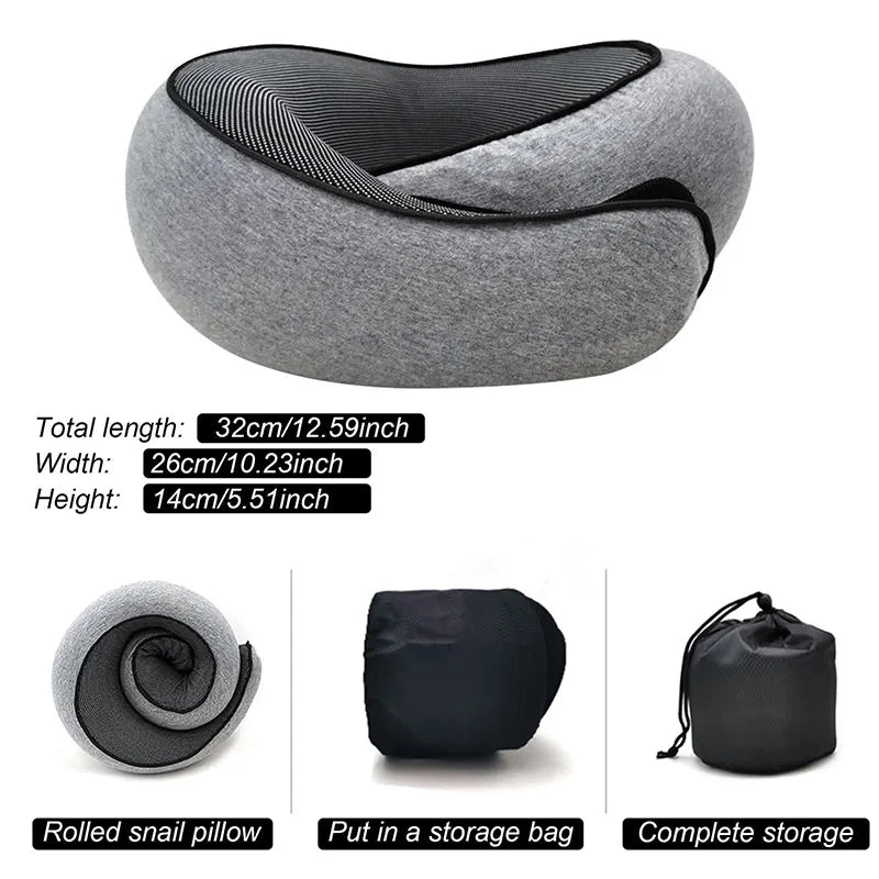 Snail Style Memory Foam Travel Neck Pillow U Shaped Adjustable Soft for Sleep and Support