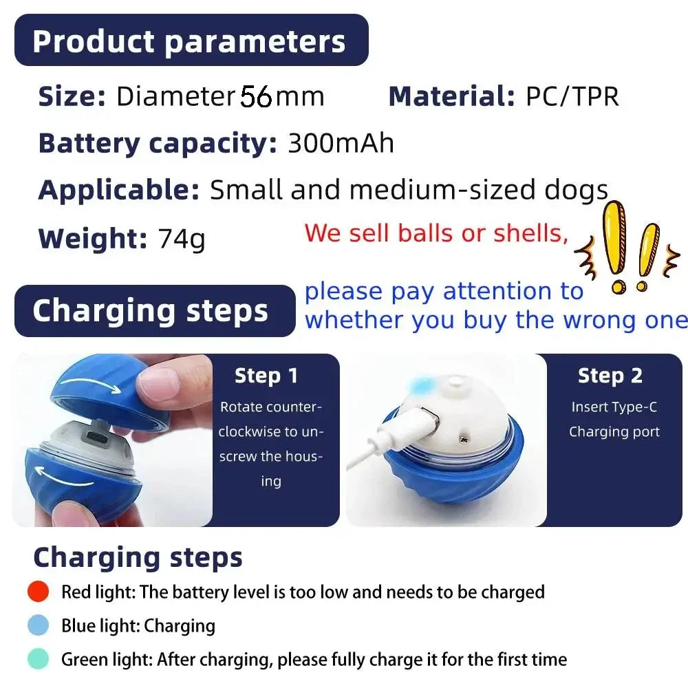 Automatic Smart Ball Dog Toy USB Rechargeable Interactive Moving Bouncing Pet Ball for Puppies Birthday Gift